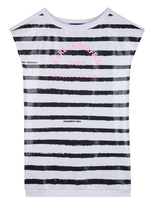 Abito bambina Karl Lagerfeld bianco e nero a righe con paillettes Karl Lagerfeld Kids | Z31149N50